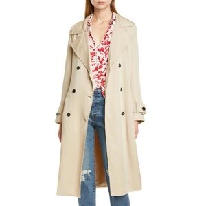 BA&SH ZURICH LADY DOUBLE BREASTED SABLE TAN BELTED TRENCH COAT
